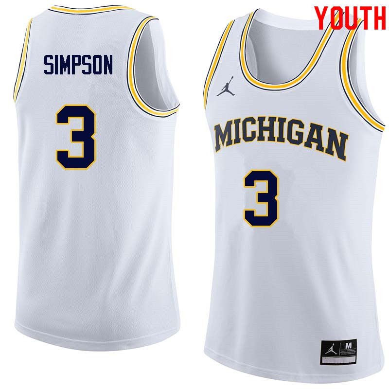 Youth #3 Zavier Simpson Michigan Wolverines College Basketball Jerseys Sale-White - Click Image to Close